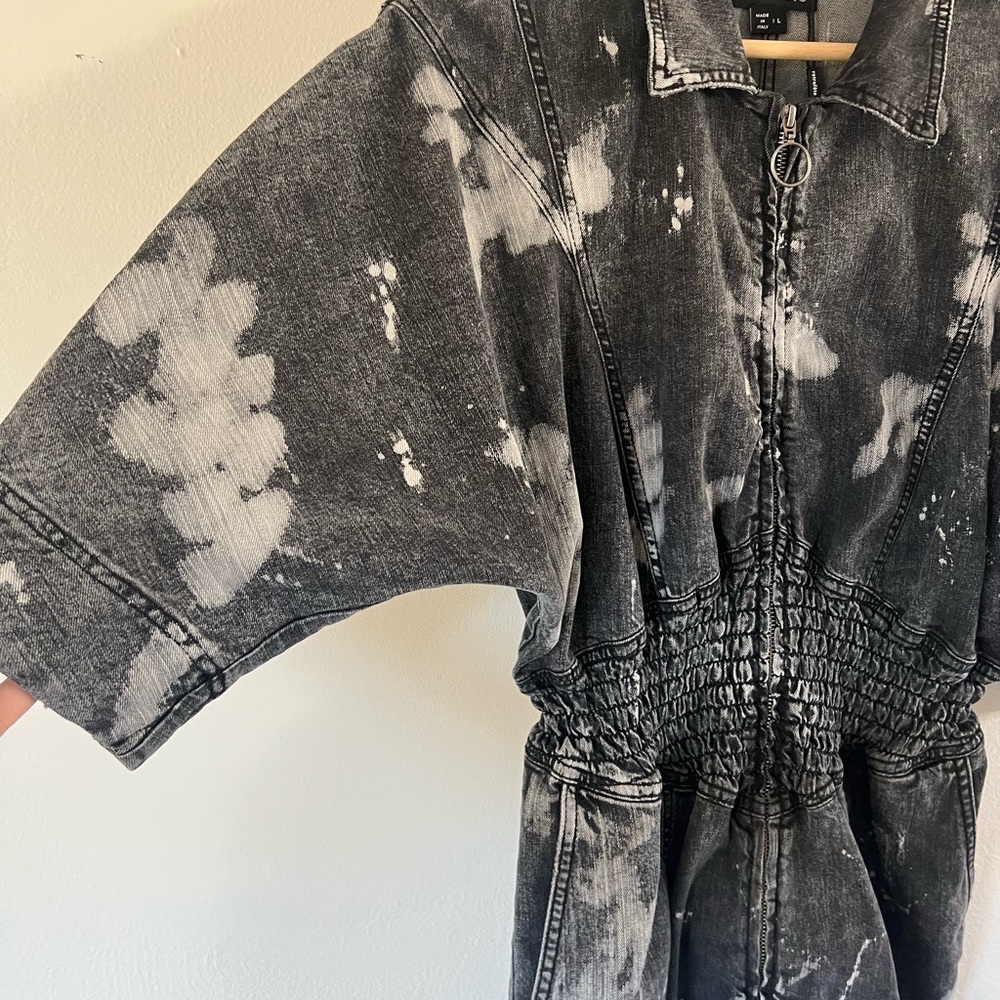 NWT Retrofete Carla Hematite Splatter Acid Wash Denim Full Zip Dress Size Large - Picture 3 of 11